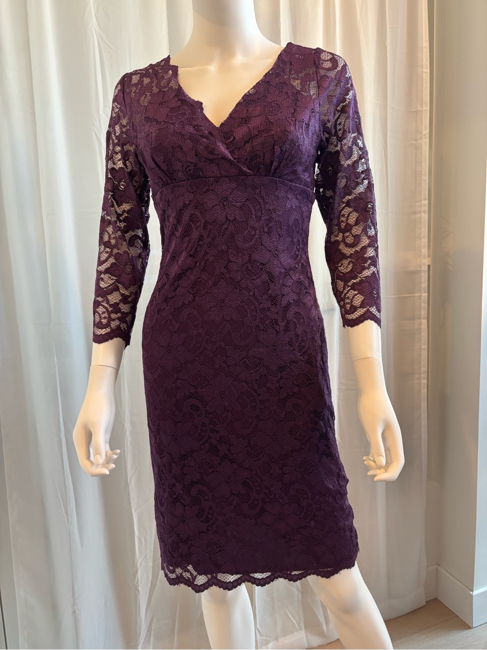 Marina Plum Purple Floral Lace Midi Dress Size 6